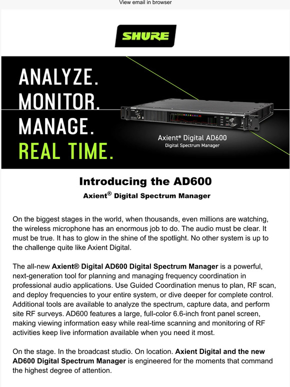 Shure Introducing the New AD600 Axient® Digital Spectrum Manager Milled