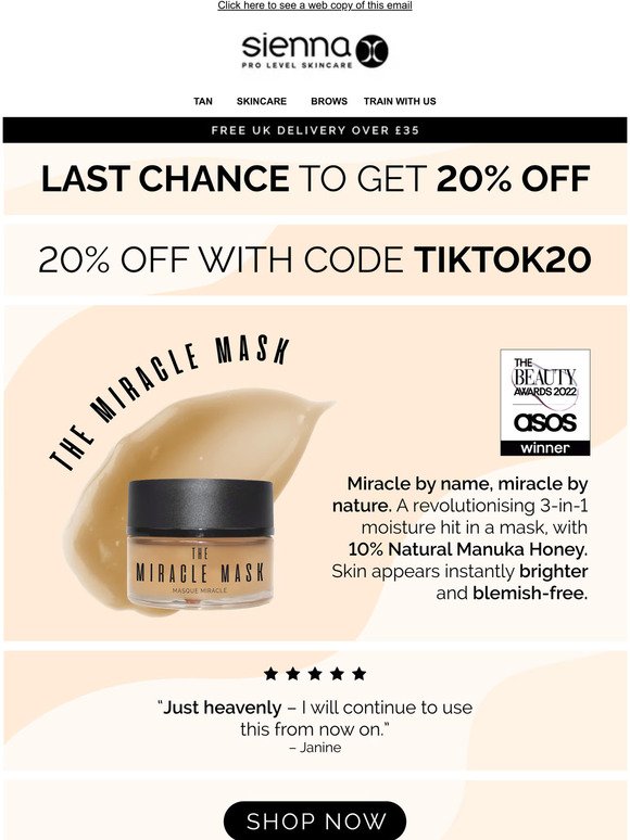 LAST CHANCE: 20% off The Miracle Mask 🍯