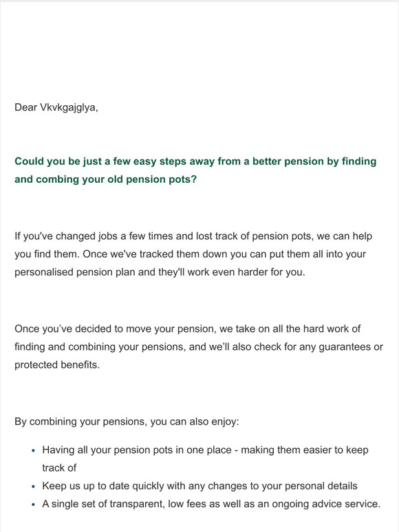 Want a better pension? Combine your pensions into your personalised pension plan