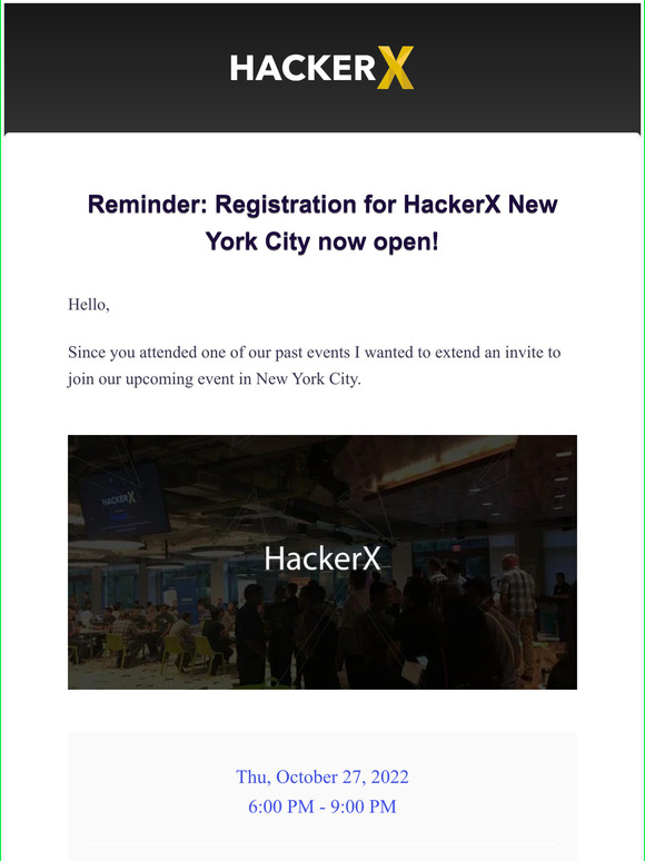 Reminder: Registration for HackerX New York City now open!