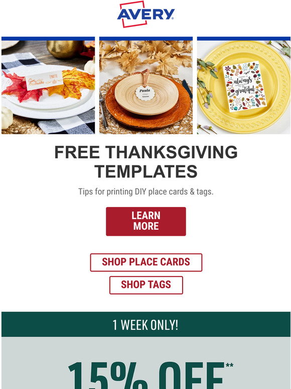 Avery: 🍁 Free Thanksgiving Templates | Milled