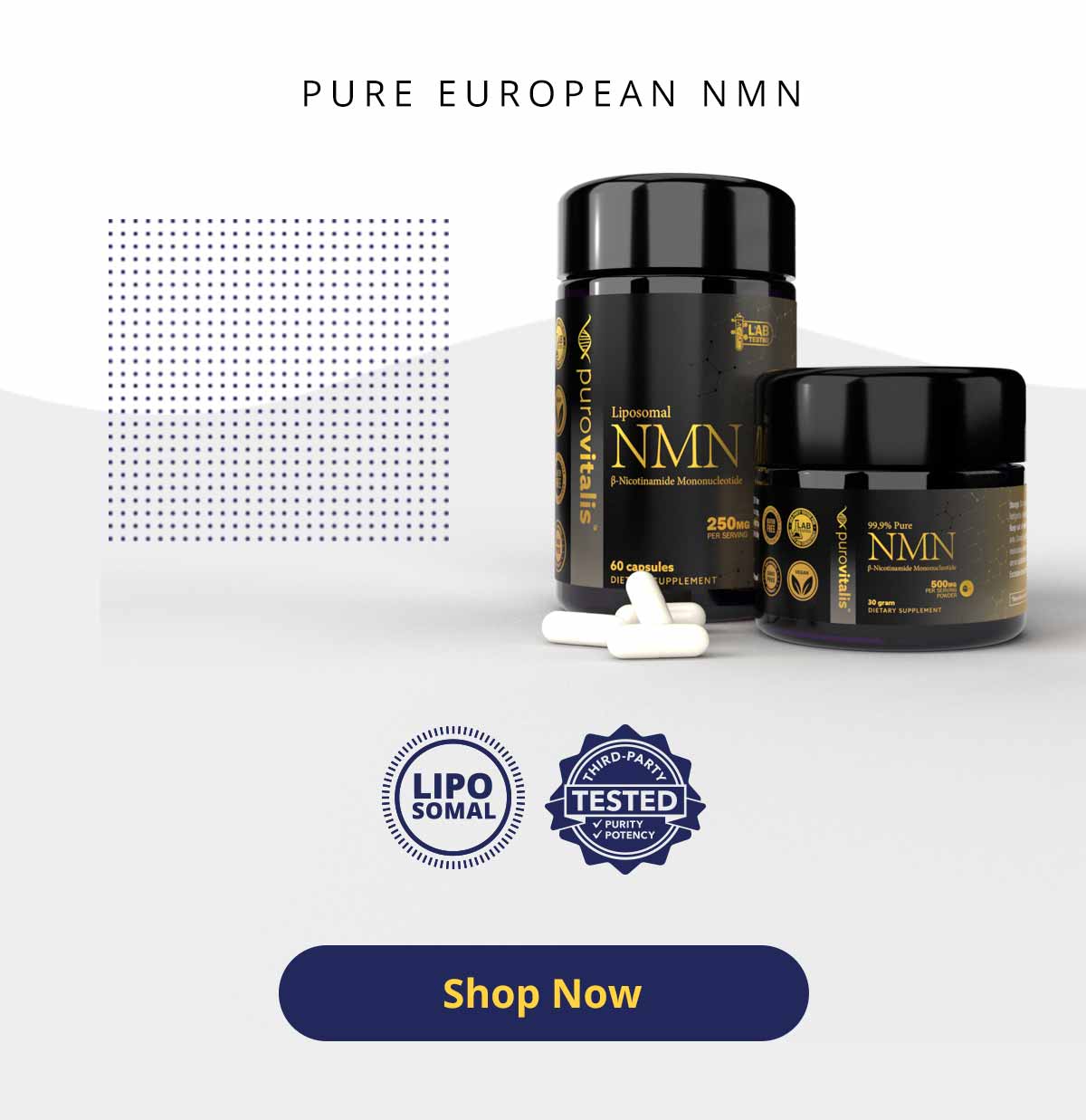 Pure NMN Powder + Liposomal NMN Capsules made in Europe