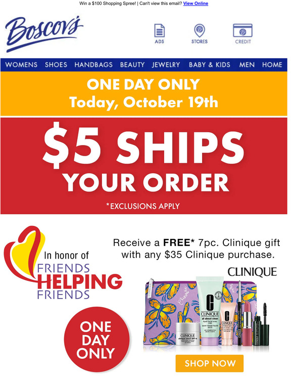 Boscov's 5 Ships Your Order + One Day Only Beauty Offers Milled