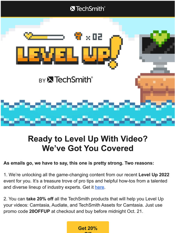 Save 20% on everything you need to Level Up!