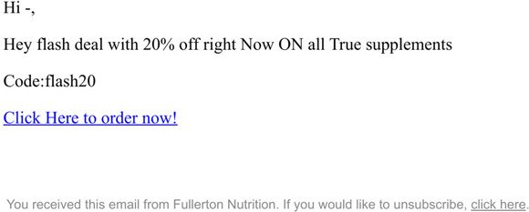 20% off flash deal Fullerton Nutrition