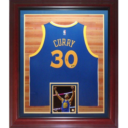 Stephen Curry Autographed Signed Golden State Warriors (Blue #30) Deluxe Framed Swingman Jersey - Fanatics