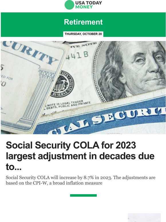 USA TODAY Retirement Social Security COLA for 2023 largest adjustment