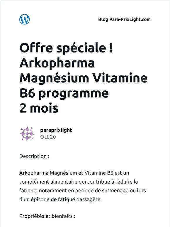 [Nouvel article] Offre spéciale ! Arkopharma Magnésium Vitamine B6 programme 2 mois