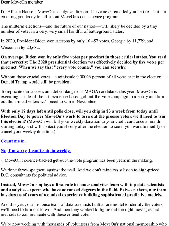 MoveOn MoveOn's data scientists Milled
