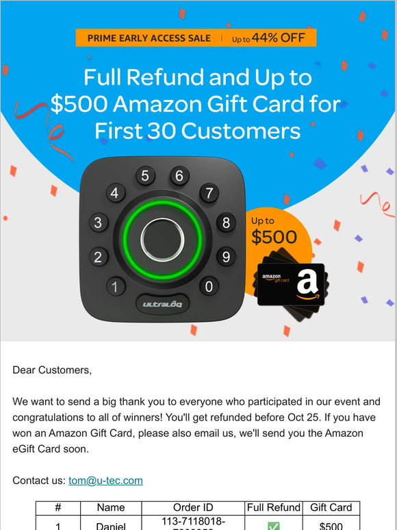 Winner Announcement of ULTRALOQ Prime Early Access Sale