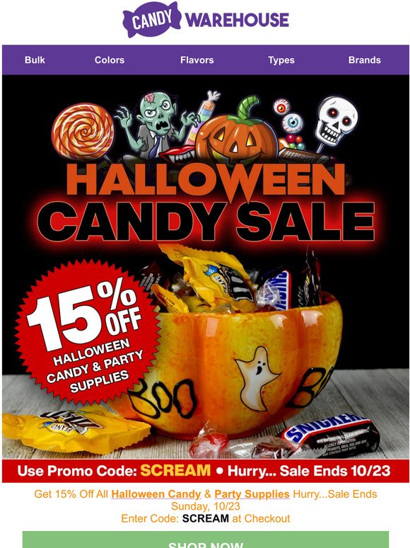 🎃  15% Off Halloween Candy & Party Supplies 😱