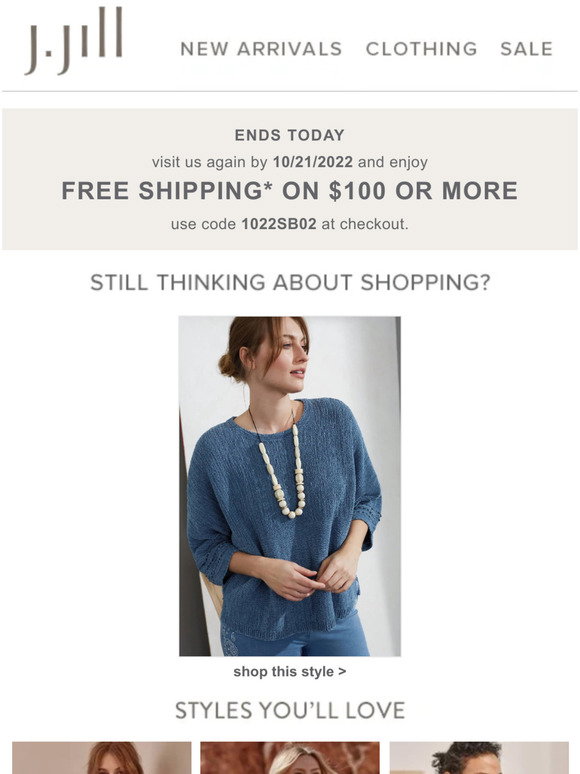 J.Jill: Your special offer ends today! | Milled