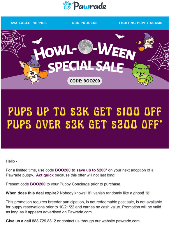 LIMITED TIME: Use code BOO200 to SAVE up to $200 on your next family member 🎃🐶