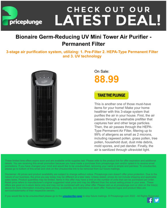 Today's Deal on the Bionaire Germ Reducing UV Purifier