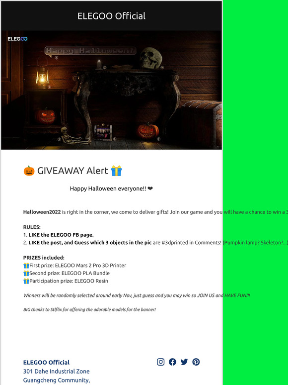 ELEGOO.Inc 🎃Halloween Giveaway🎁 Join the game to win 3D Printer, PLA