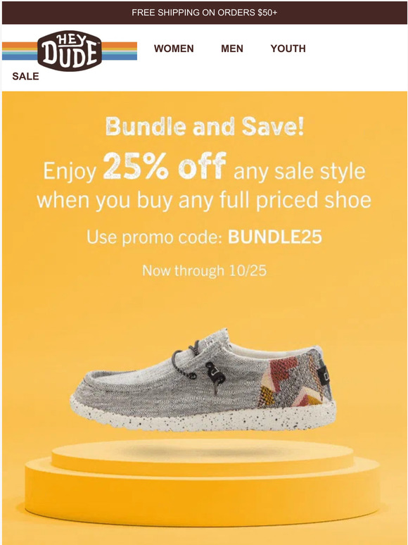 Hey Dude Shoes USA Shop to Unlock 25 Off Milled