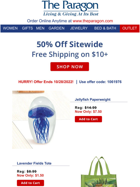 Half Off sitewide and free shipping on $10 ends today