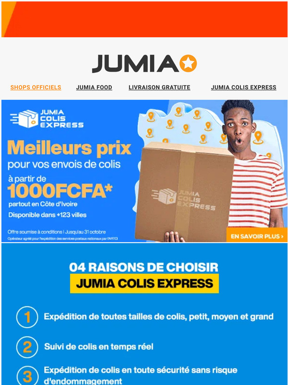 jumia.ci 😱 C'est moins cher! Vos envois de colis dès 1000F partout en