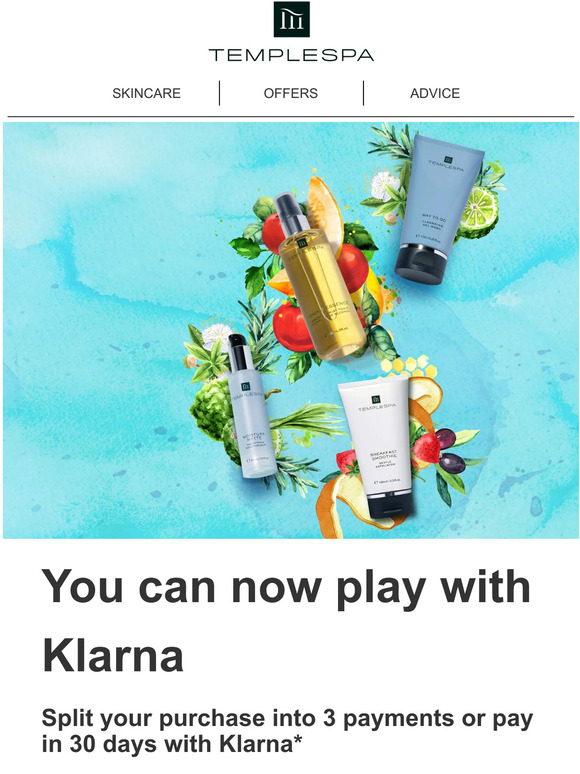 Temple Spa Skincare Klarna now available Milled