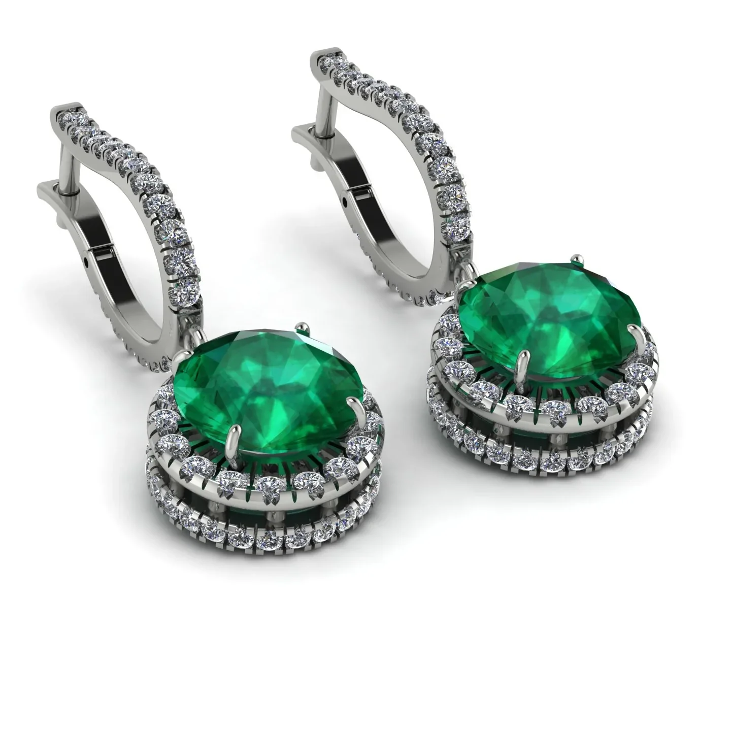 Image of Hidden Halo Emerald Hoop Earrings - Catalina No. 6