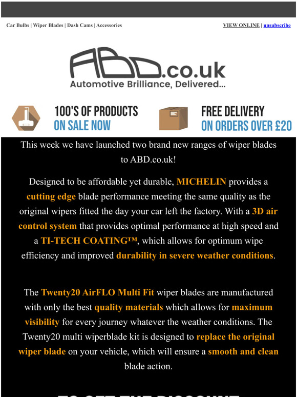 BRAND NEW: Michelin & Twenty20 Wiper Blades PLUS Up To 10% Off! ......