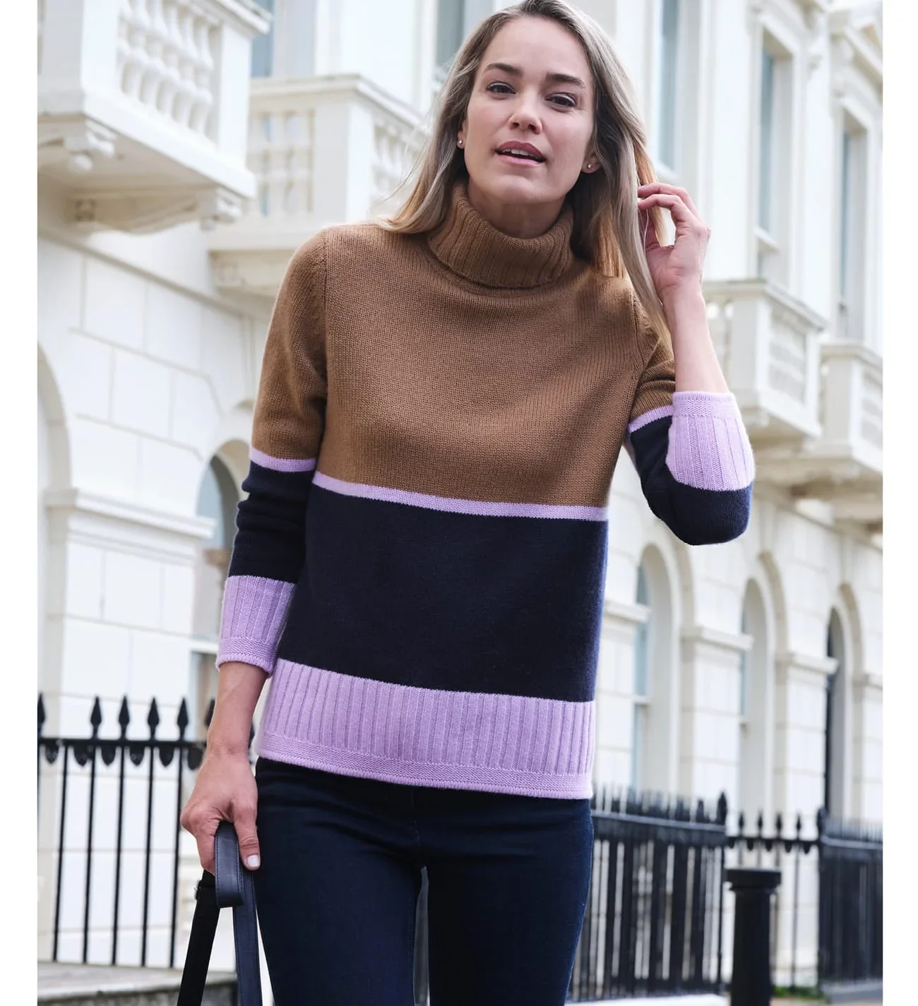 Colour Blocked Roll Neck Sweater