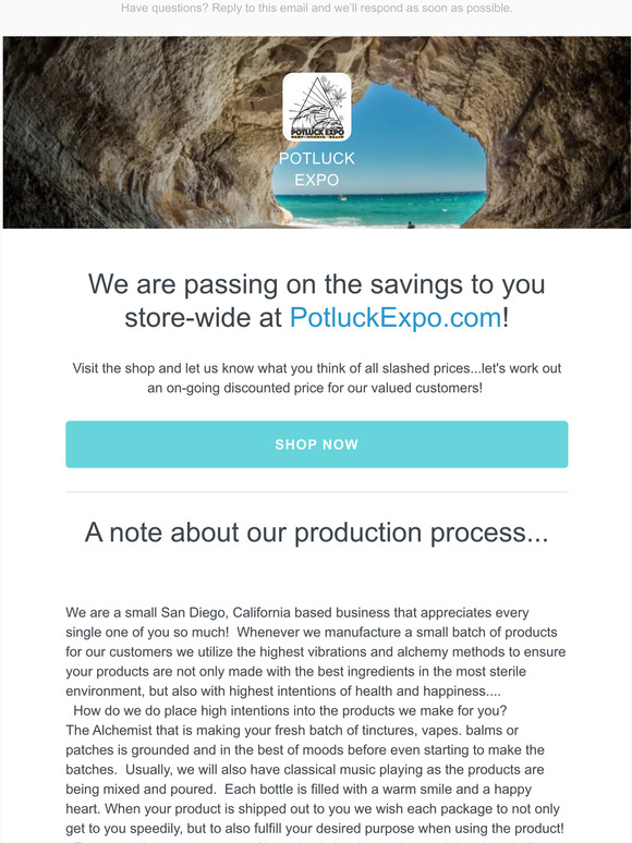 Lower product prices -- PotluckExpo CBD, CBG, CBN, CBC and more!