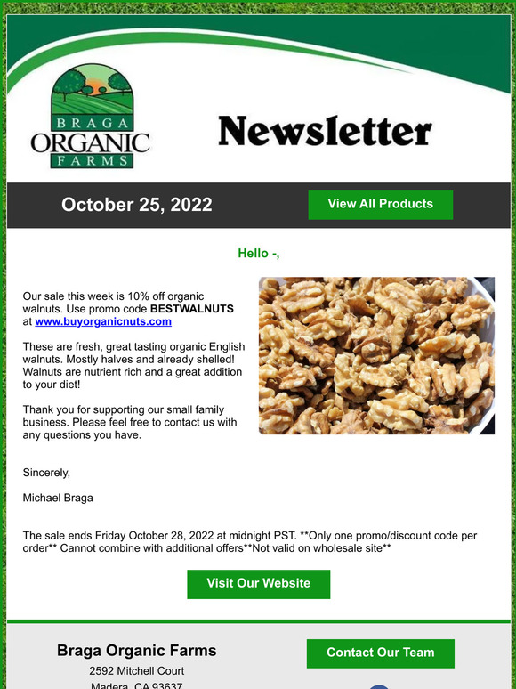 10% off Organic Walnuts!