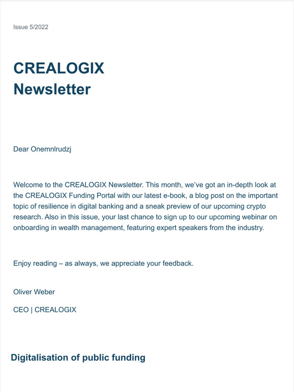 ✉️ CREALOGIX Newsletter | Learn more about the CREALOGIX Funding Portal, get a sneak peek into our upcoming crypto study and more