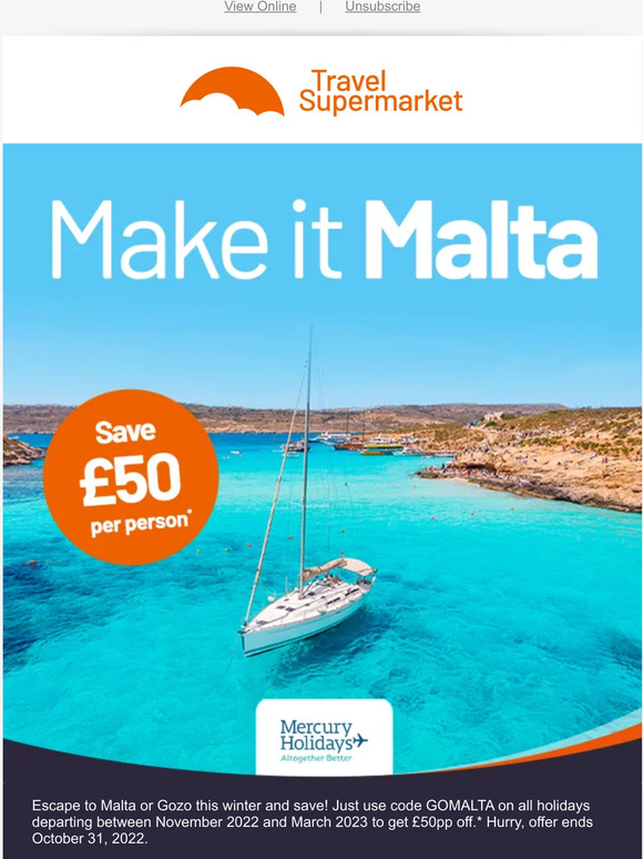 TravelSupermarket Save £50pp* on Malta winter sun holidays Milled