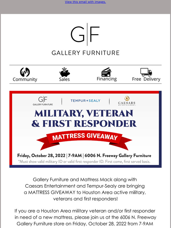 Gallery Furniture MATTRESS GIVEAWAY for active military, veterans and