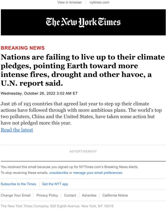 The New York Times Breaking News Climate pledges are falling short