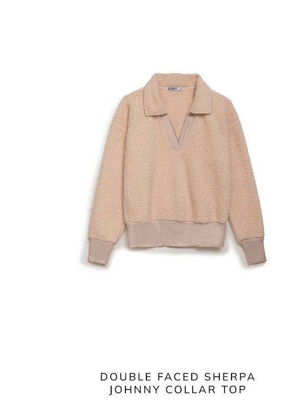 double faced sherpa johnny collar top