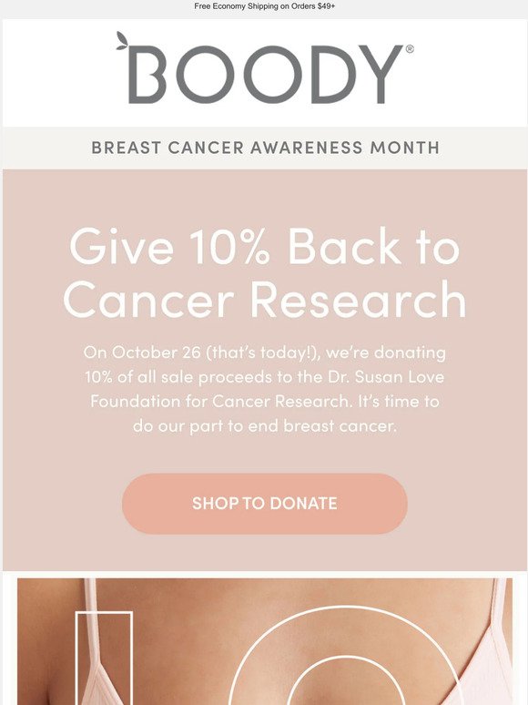 All Boody Sales Today Give 10% Back to Breast Cancer Research