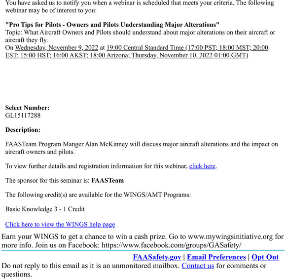 [GL15117288] Pro Tips for Pilots - Owners and Pilots Understanding Major Alterations - FAASafety.gov