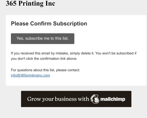 365 Printing Inc: Please Confirm Subscription