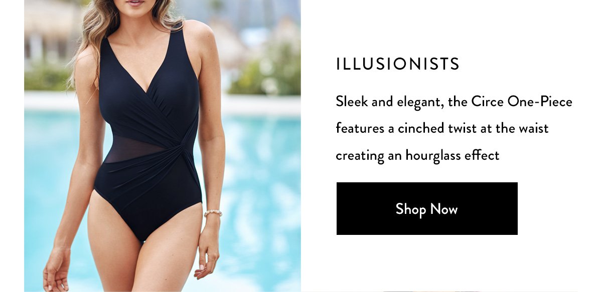 ILLUSIONISTS / Sleek and elegant, the Circe One-Piece features a cinched twist at the waist creating an hourglass effect