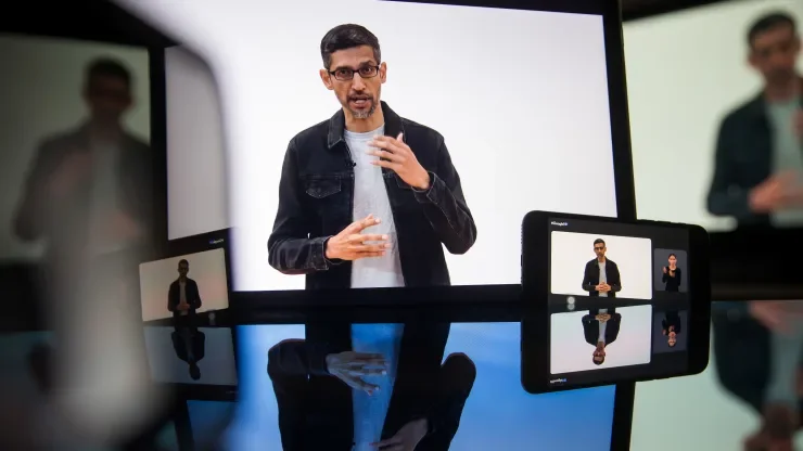 Sundar Pichai, chief executive officer of Alphabet Inc., speaks during the virtual Google I/O Developers Conference in New York, US, on Wednesday, May 11, 2022.