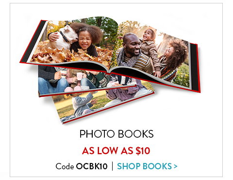 Photo books as low as 10 dollars. Code OCBK10. Click to shop books.