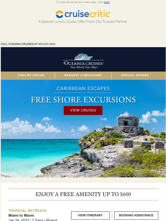 Reserve Your Voyage w/ Free Shore Excursions on Oceania Cruises