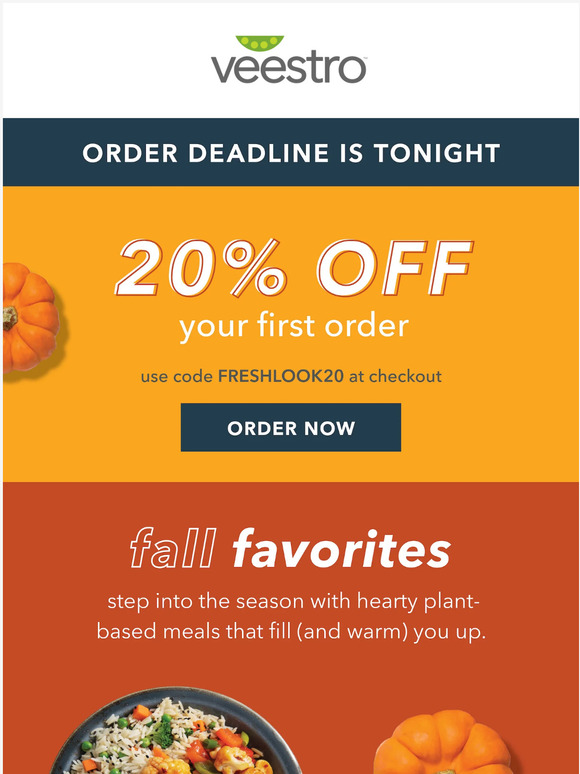 Order deadline's tonight! 20% OFF hearty fall meals 🍂