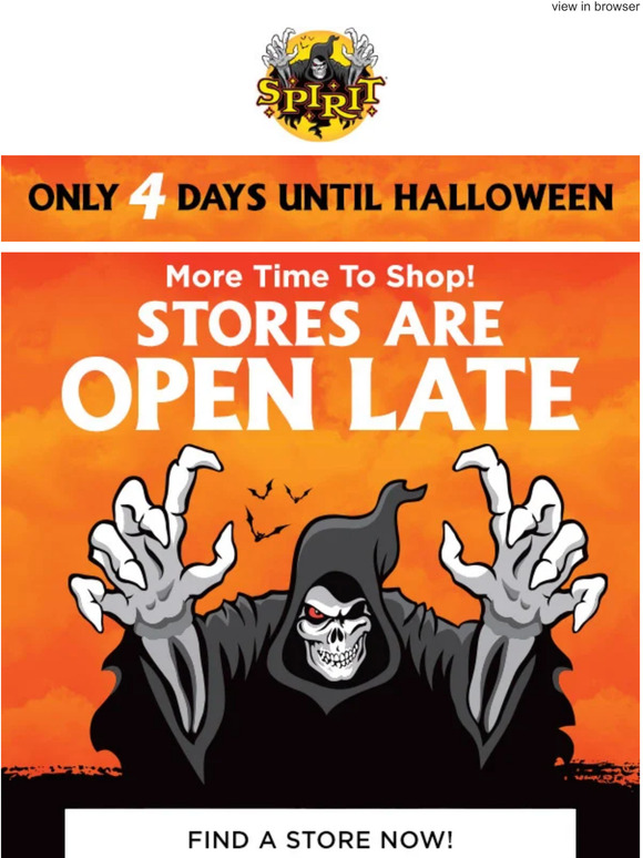 Spirit Halloween: 🚨 We are open late tonight! | Milled