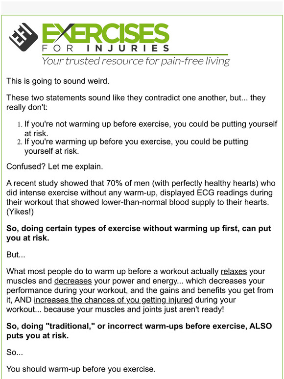 exercisesforinjuries traditional exercise “warming up” can be