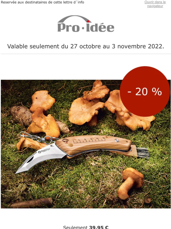 20 % sur le couteau à champignons : votre promo spéciale