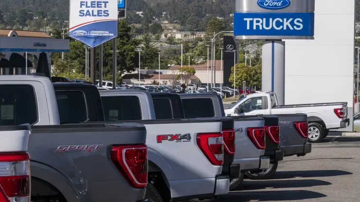 Ford F-150 pickup trucks at a dealership in Colma, California, on Friday, July 22, 2022.