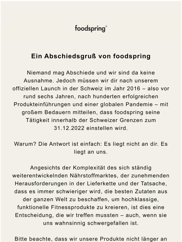 Ein Abschiedsgruß von foodspring