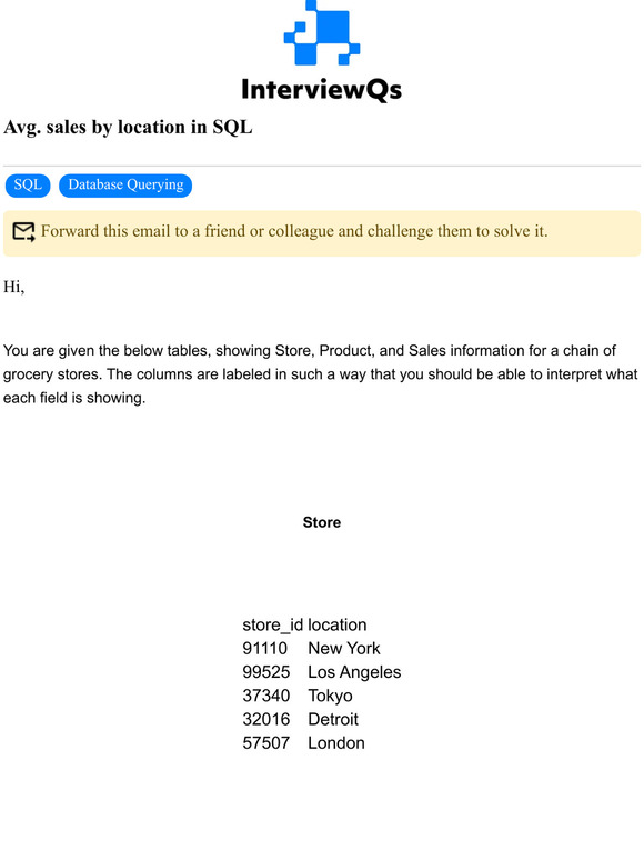 Data Interview Q's: Avg. sales by location in SQL | Milled