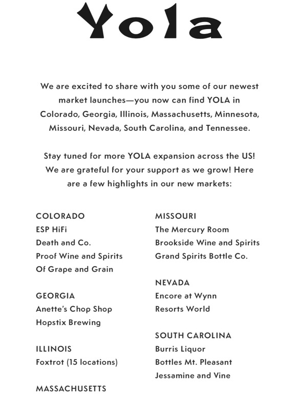 YOLA EXPANDS ACROSS THE US!