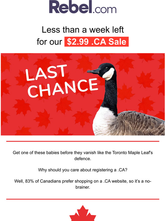 Last Chance for $2.99 .CA!