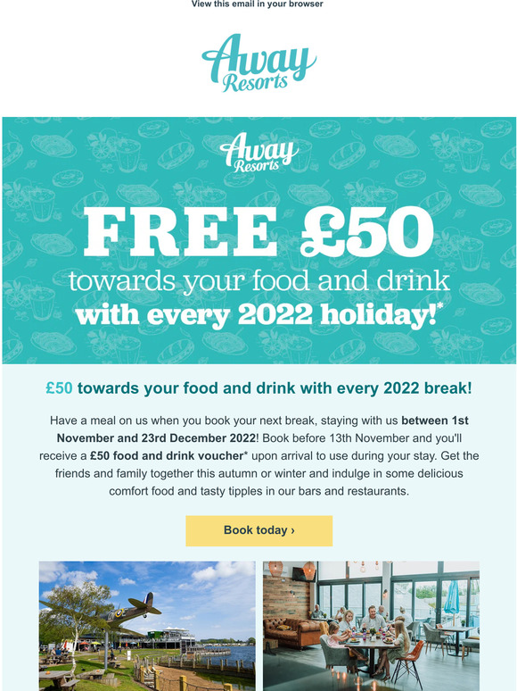Book a 2022 break and enjoy a meal on us 🍽️